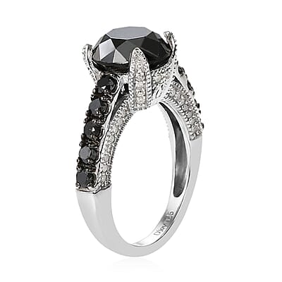 Black Diamond and Diamond 5.00 ctw Ring in Rhodium and Platinum Over Sterling Silver (Size 10.0) 