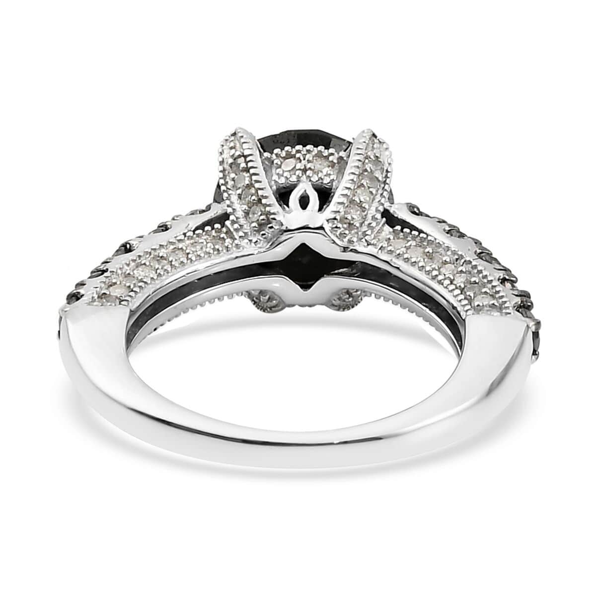 Black Diamond and Diamond Ring in Rhodium and Platinum Over Sterling Silver (Size 10.0) 5.00 ctw image number 4