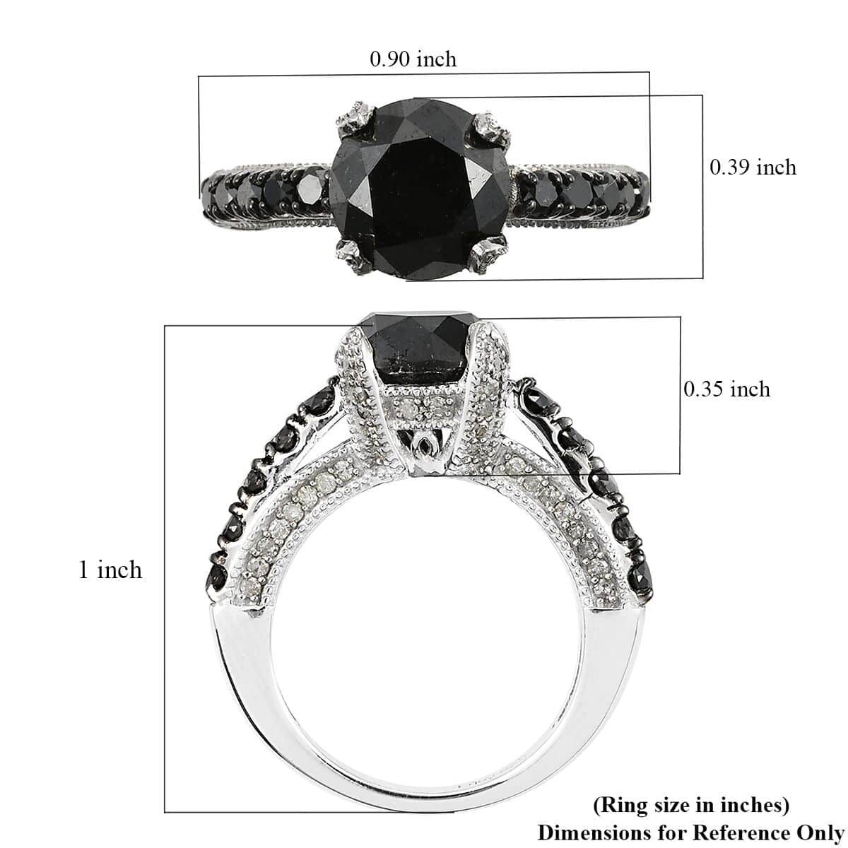 Black Diamond and Diamond Ring in Rhodium and Platinum Over Sterling Silver (Size 10.0) 5.00 ctw image number 5