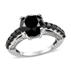 Black and White Diamond Ring in Rhodium and Platinum Over Sterling Silver (Size 6.0) 5.00 ctw