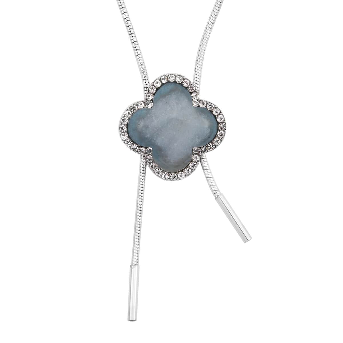 Dark Blue Amazonite and White Austrian Crystal Lariat Adjustable Necklace 18-36 Inches in Silvertone 30.00 ctw image number 0