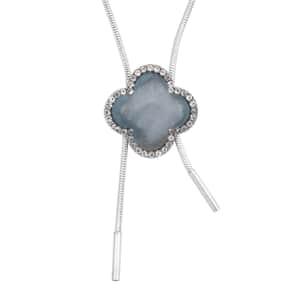 Dark Blue Amazonite and White Austrian Crystal Lariat Adjustable Necklace 18-36 Inches in Silvertone 30.00 ctw