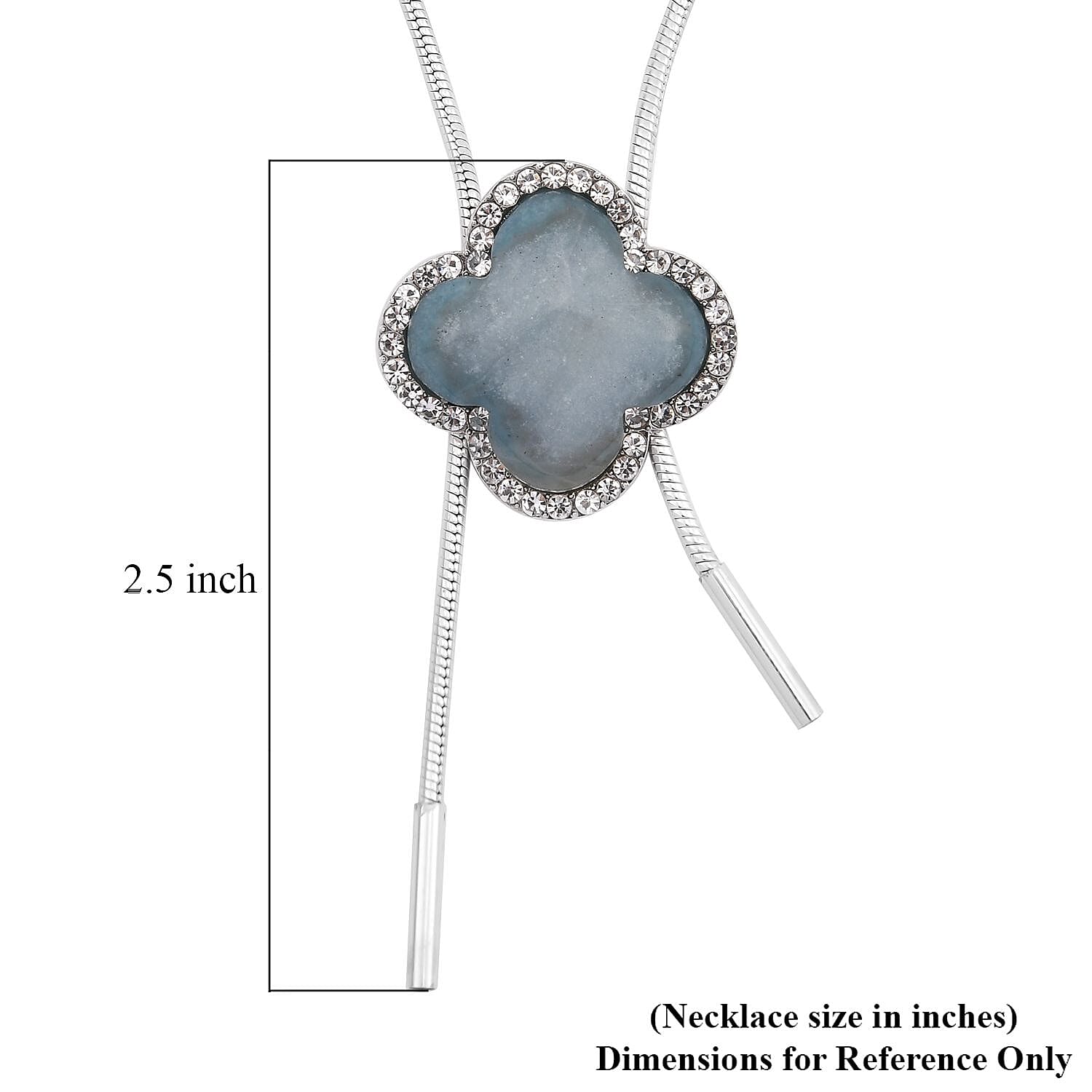 Dark Blue Amazonite and White Austrian Crystal Lariat Adjustable Necklace 18-36 Inches in Silvertone 30.00 ctw