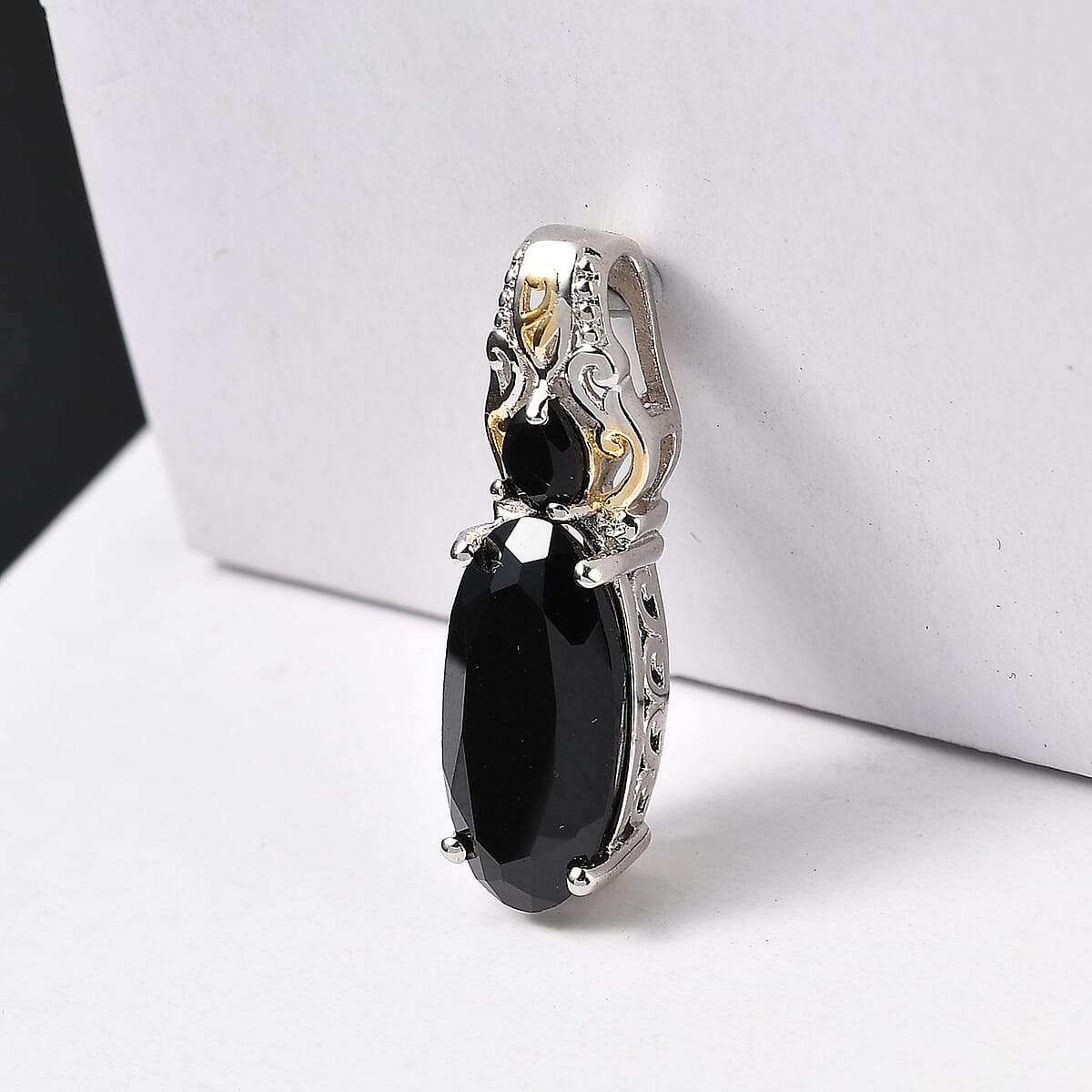 Karis Thai Black Spinel Solitaire Pendant in 18K Yellow Gold Plated and Platinum Bond 4.50 ctw image number 1
