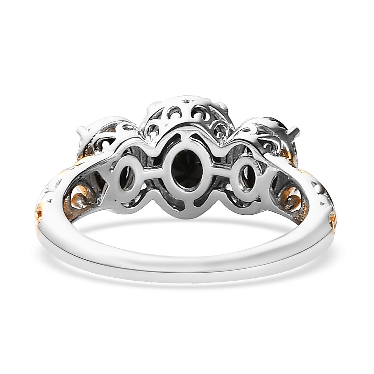 Thai Black Spinel 3 Stone Ring in 14K YG and Platinum Over Sterling Silver (Size 10.0) 2.85 ctw