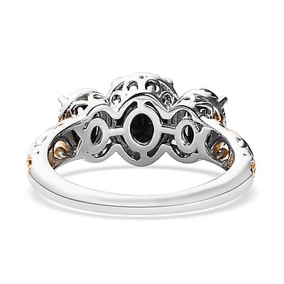 Thai Black Spinel 3 Stone Ring in 14K YG and Platinum Over Sterling Silver (Size 10.0) 2.85 ctw