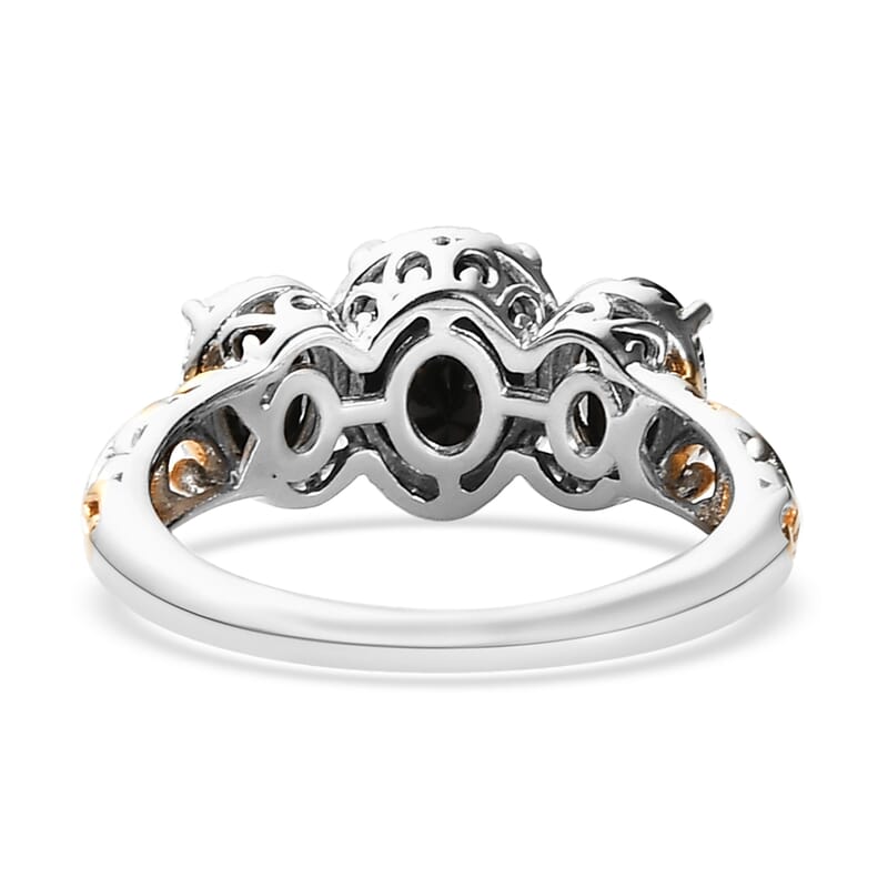 Thai Black Spinel 3 Stone Ring in 14K YG and Platinum Over Sterling Silver (Size 10.0) 2.85 ctw