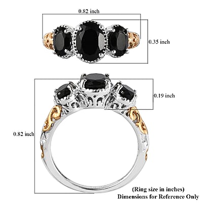 Thai Black Spinel 3 Stone Ring in 14K YG and Platinum Over Sterling Silver (Size 10.0) 2.85 ctw