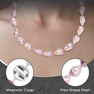 Multi Color Freshwater Pearl Necklace, Fancy Shape Pearl Necklace, 20 Inch Necklace, Rhodium Over Sterling Silver Necklace