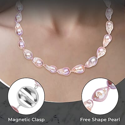 Multi Color Freshwater Pearl Necklace, Fancy Shape Pearl Necklace, 20 Inch Necklace, Rhodium Over Sterling Silver Necklace