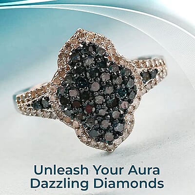 Blue and White Diamond 1.00 ctw Cluster Ring, Rhodium and Platinum Over Sterling Silver Ring, Blue Diamond Ring, Diamond Engagement Ring (Size 10.00)