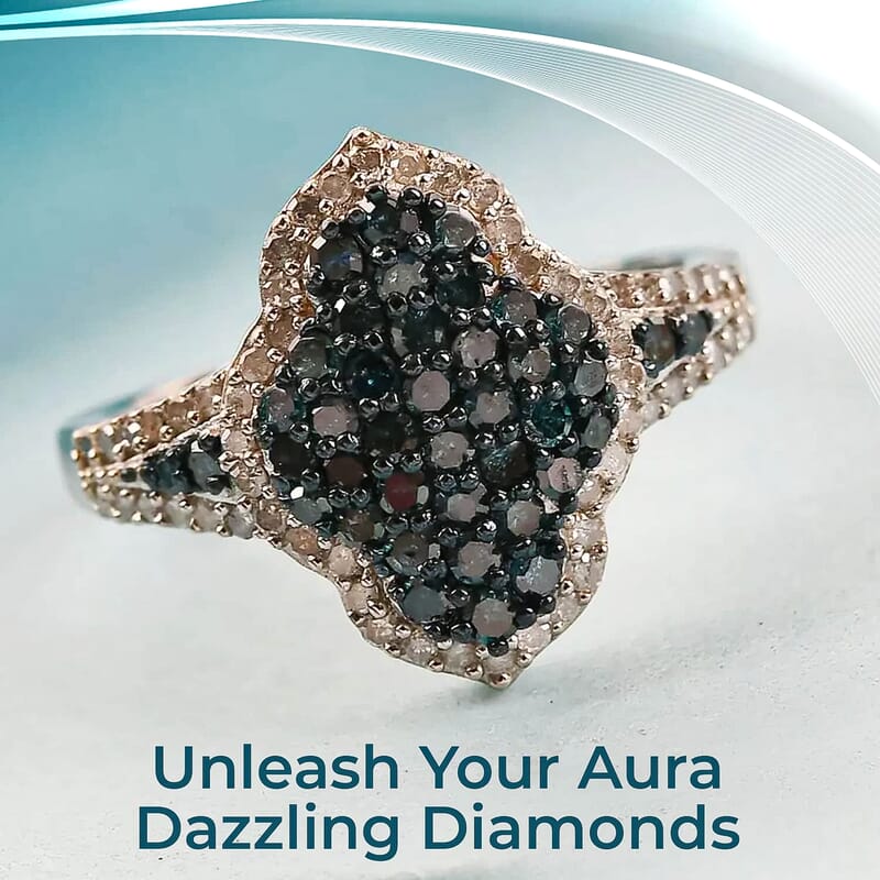 Blue and White Diamond 1.00 ctw Cluster Ring, Rhodium and Platinum Over Sterling Silver Ring, Blue Diamond Ring, Diamond Engagement Ring (Size 10.00)