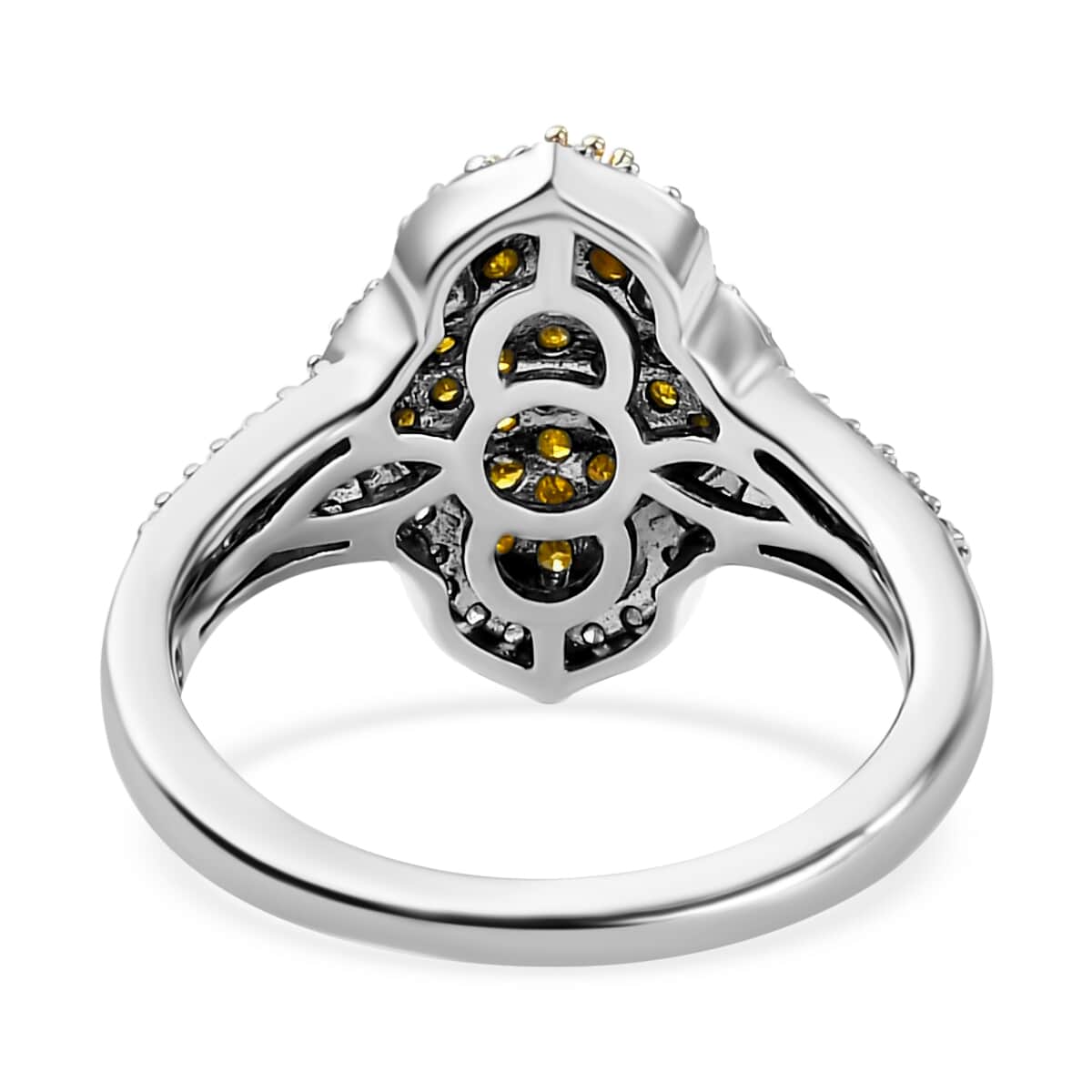 Yellow and White Diamond Cluster Ring,  Rhodium and Platinum Over Sterling Silver Ring, Yellow Diamond Ring, Diamond Engagement Ring 1.00 ctw image number 5