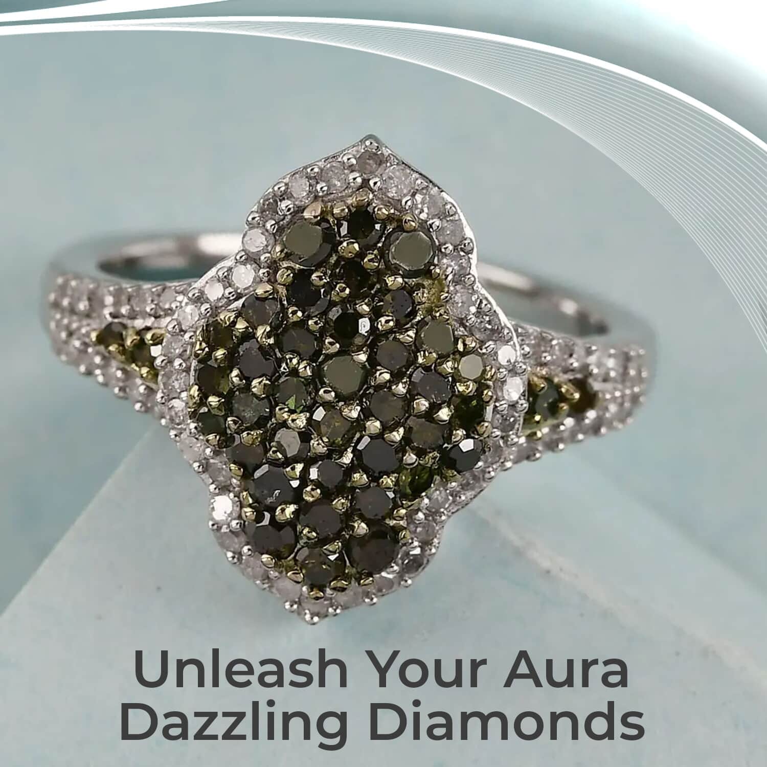 Buy Green and White Diamond Cluster Ring, Rhodium and Platinum