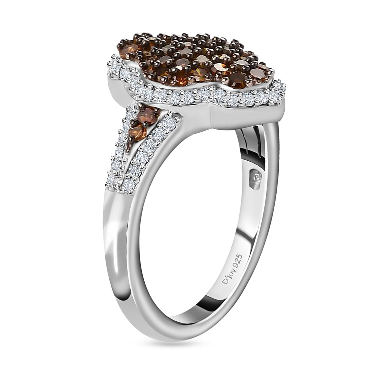 Red and White Diamond Cluster Ring,  Rhodium and Platinum Over Sterling Silver Ring, Red Diamond Ring, Diamond Engagement Ring 1.00 ctw image number 4