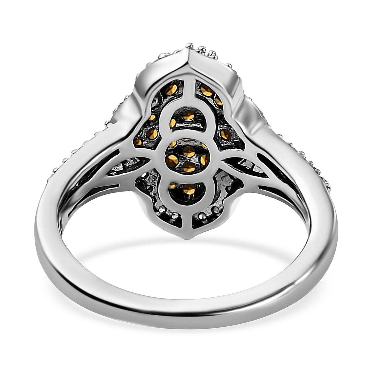 Red and White Diamond Cluster Ring,  Rhodium and Platinum Over Sterling Silver Ring, Red Diamond Ring, Diamond Engagement Ring 1.00 ctw image number 5