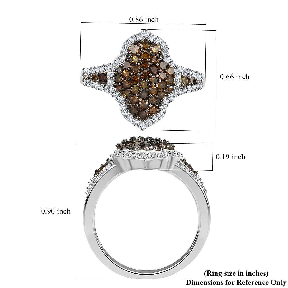 Red and White Diamond Cluster Ring,  Rhodium and Platinum Over Sterling Silver Ring, Red Diamond Ring, Diamond Engagement Ring 1.00 ctw image number 6