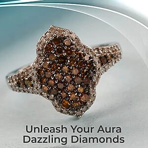 Red and White Diamond Cluster Ring,  Rhodium and Platinum Over Sterling Silver Ring, Red Diamond Ring, Diamond Engagement Ring 1.00 ctw