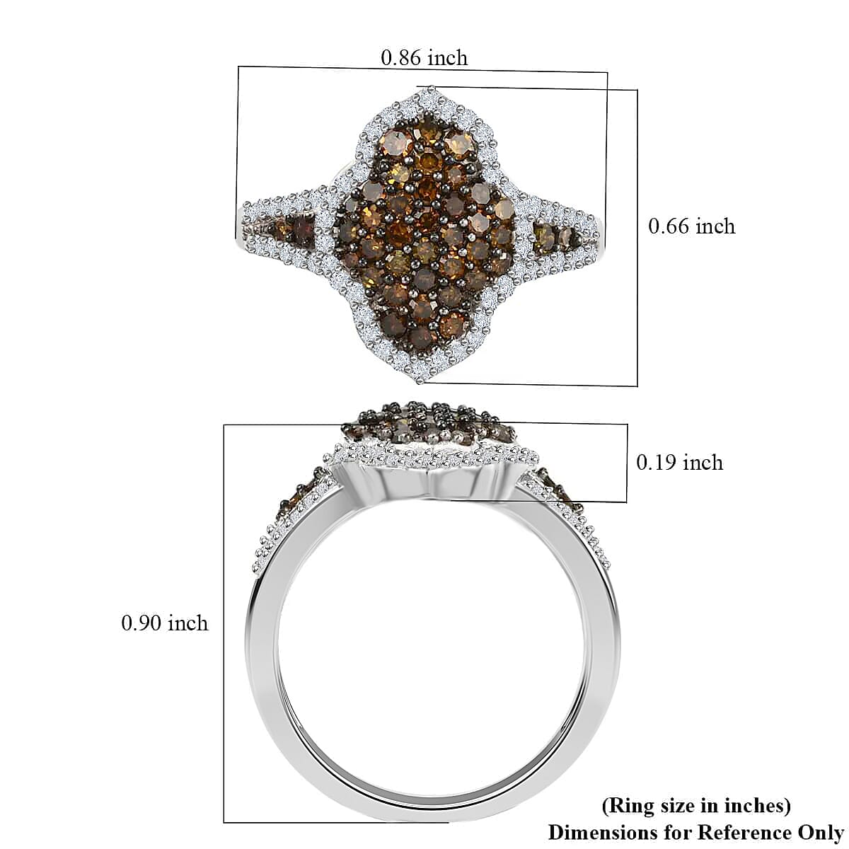 Red and White Diamond Cluster Ring,  Rhodium and Platinum Over Sterling Silver Ring, Red Diamond Ring, Diamond Engagement Ring 1.00 ctw image number 6