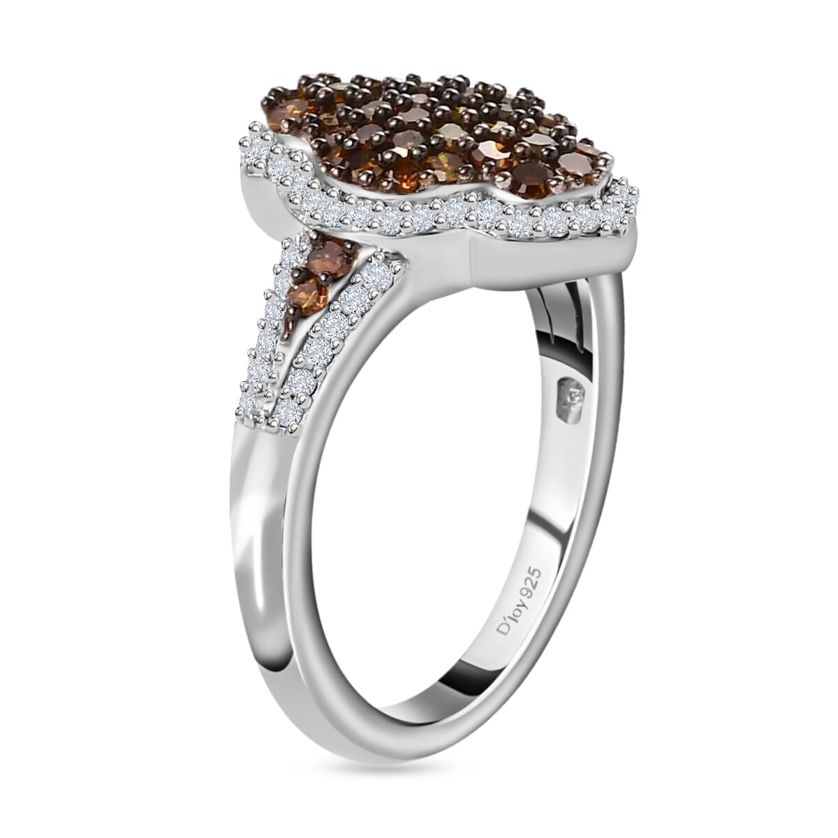Red and White Diamond 1.00 ctw Cluster Ring, Rhodium and Platinum Over Sterling Silver Ring, Red Diamond Ring, Diamond Engagement Ring (Size 7.0) image number 4