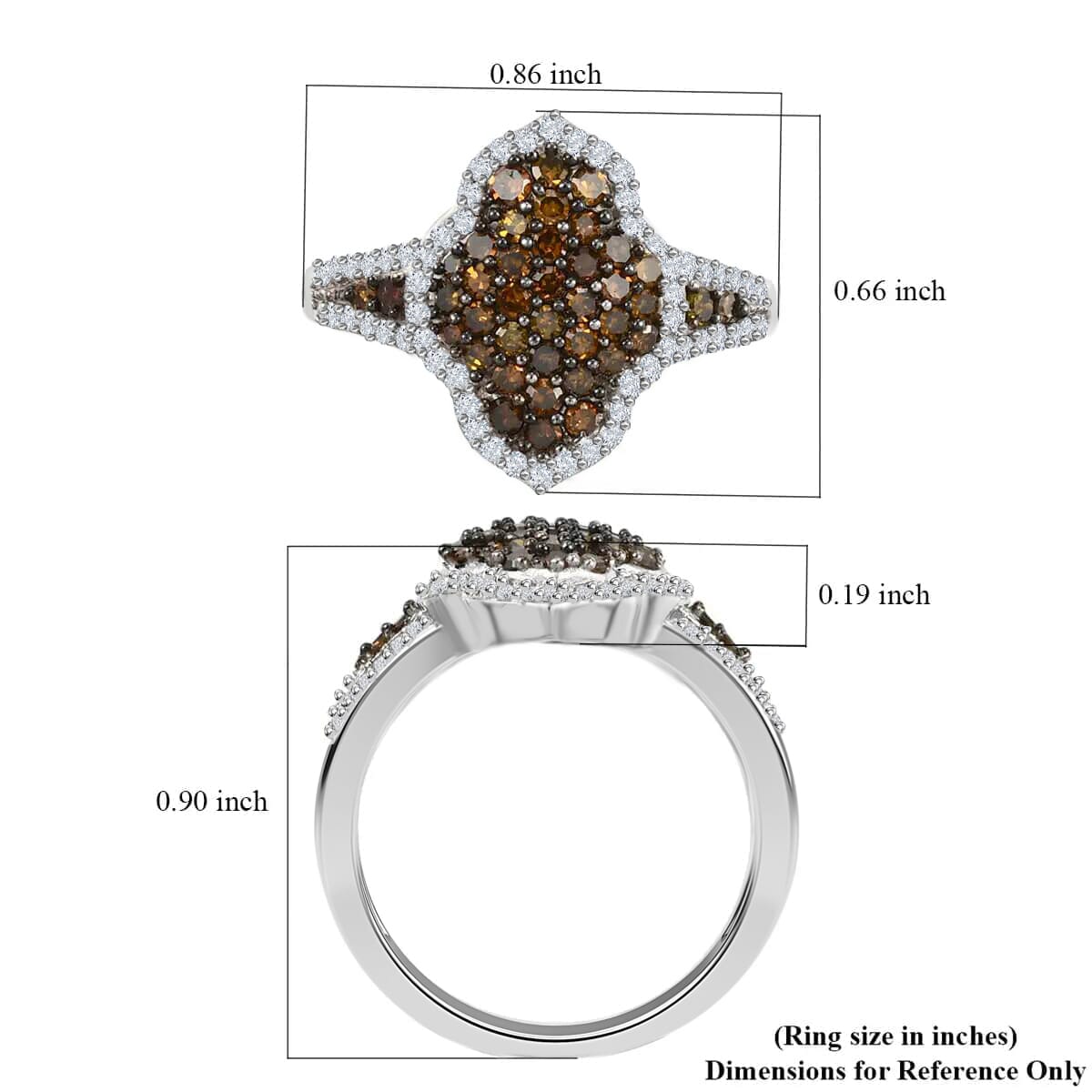 Red and White Diamond 1.00 ctw Cluster Ring, Rhodium and Platinum Over Sterling Silver Ring, Red Diamond Ring, Diamond Engagement Ring (Size 7.0) image number 6