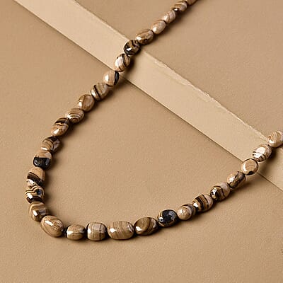 Schalenblende Oval Shape Beaded Necklace 18 Inches in Platinum Over Sterling Silver 110.00 ctw