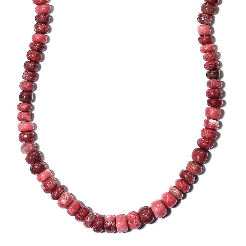 Norwegian Thulite Beaded Necklace 20 Inches in Rhodium Over Sterling Silver 168.00 ctw