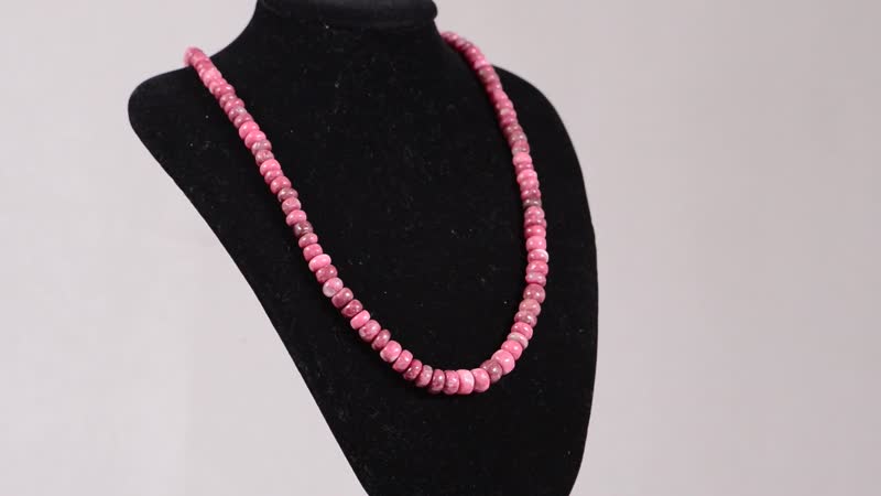 Norwegian Thulite Beaded Necklace 20 Inches in Rhodium Over Sterling Silver 168.00 ctw