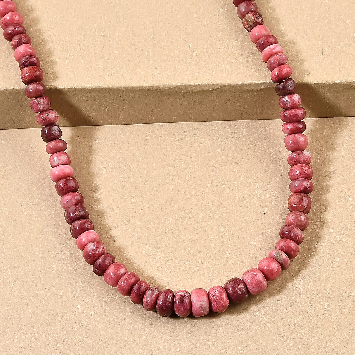 Norwegian Thulite Beaded Necklace 20 Inches in Rhodium Over Sterling Silver 168.00 ctw image number 1