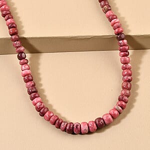 Norwegian Thulite Beaded Necklace 20 Inches in Rhodium Over Sterling Silver 168.00 ctw