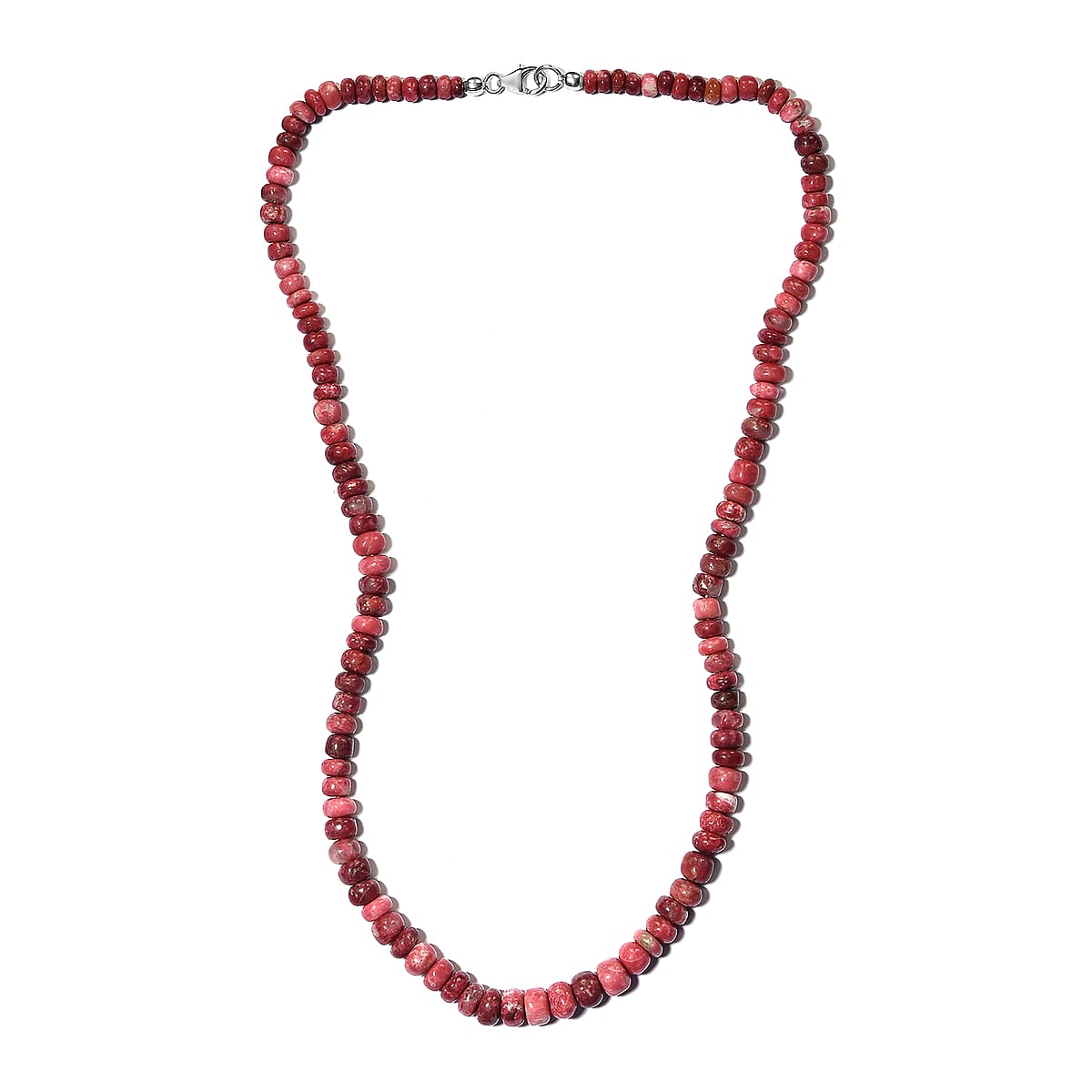 Norwegian Thulite Beaded Necklace 20 Inches in Rhodium Over Sterling Silver 168.00 ctw image number 2