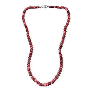 Norwegian Thulite Beaded Necklace 20 Inches in Rhodium Over Sterling Silver 168.00 ctw