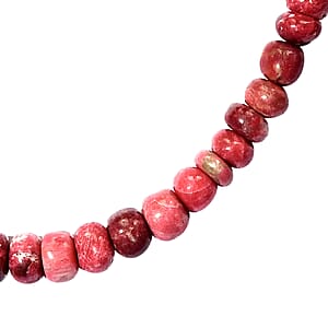Norwegian Thulite Beaded Necklace 20 Inches in Rhodium Over Sterling Silver 168.00 ctw