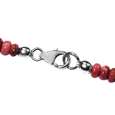 Norwegian Thulite Beaded Necklace 20 Inches in Rhodium Over Sterling Silver 168.00 ctw