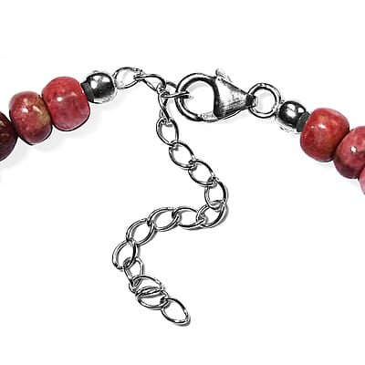 Norwegian Thulite Beaded Bracelet in Rhodium Over Sterling Silver (7.25-9.25In) 85.00 ctw