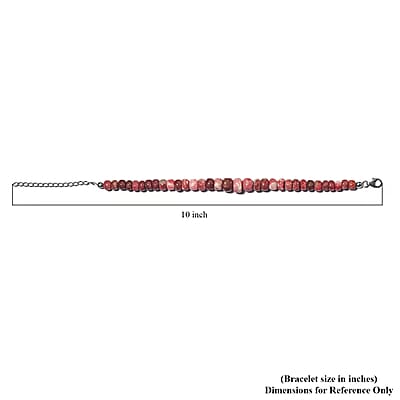 Norwegian Thulite Beaded Bracelet in Rhodium Over Sterling Silver (7.25-9.25In) 85.00 ctw