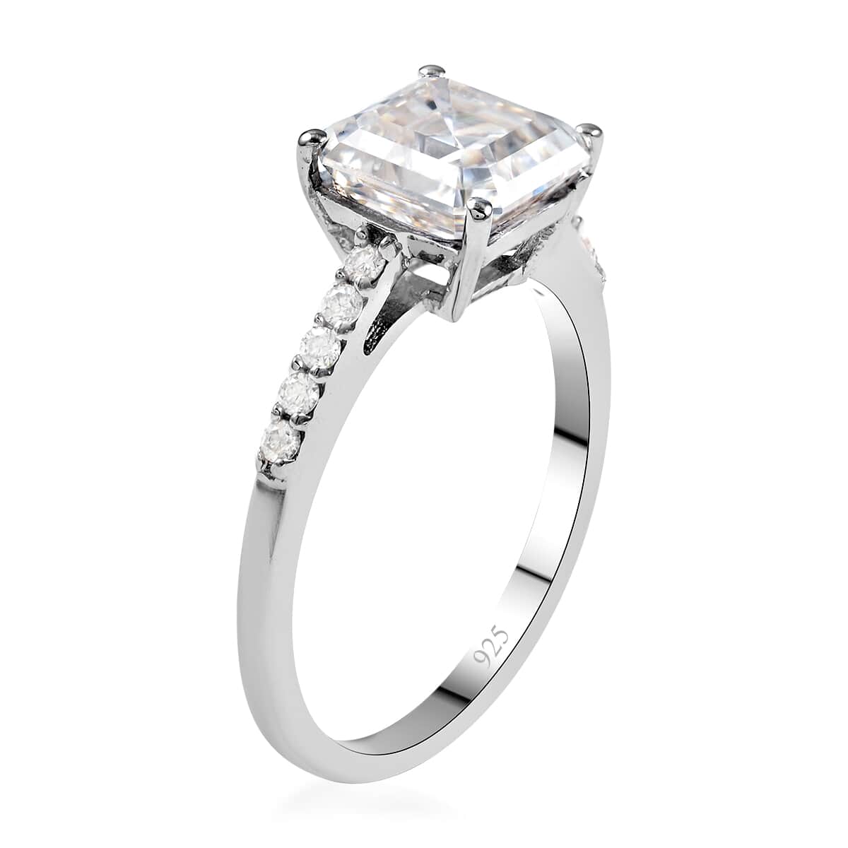 Asscher Cut White Moissanite VS-EF Ring in Sterling Silver (Size 5.0) 2.65 ctw image number 3