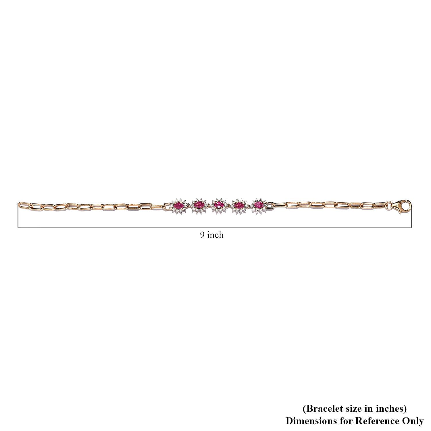 Premium Mozambique Ruby and Moissanite Paper Clip Chain Bracelet in Vermeil Yellow Gold Over Sterling Silver (7.25 In) 2.10 ctw