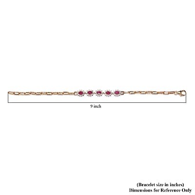 Premium Mozambique Ruby and Moissanite Paper Clip Chain Bracelet in Vermeil Yellow Gold Over Sterling Silver (7.25 In) 2.10 ctw