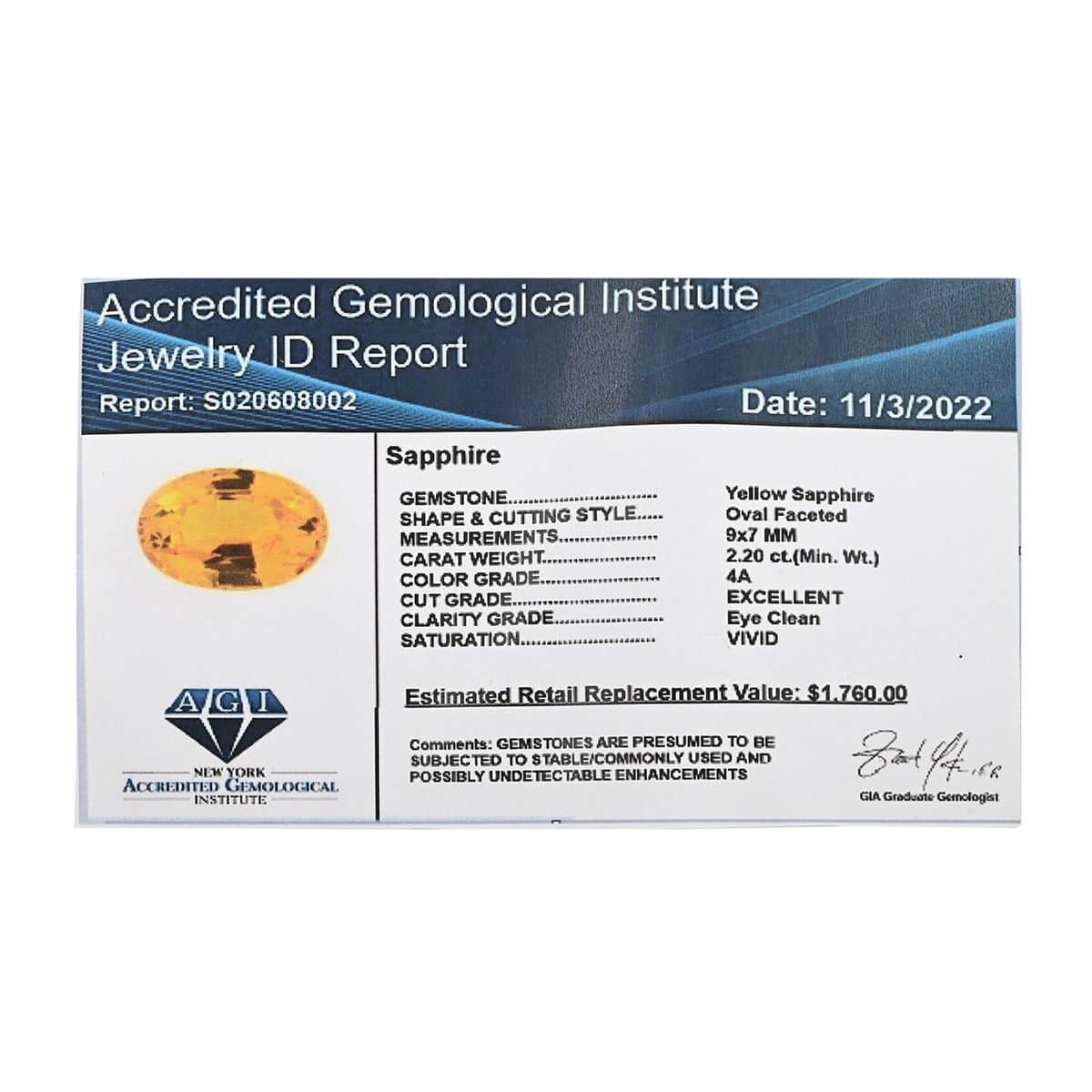 Certified & Appraised AAAA Yellow Sapphire (Ovl 9x7 mm) 2.20 ctw, Oval Loose Sapphire For Jewelry, Loose Gemstone For Ring Necklace image number 4