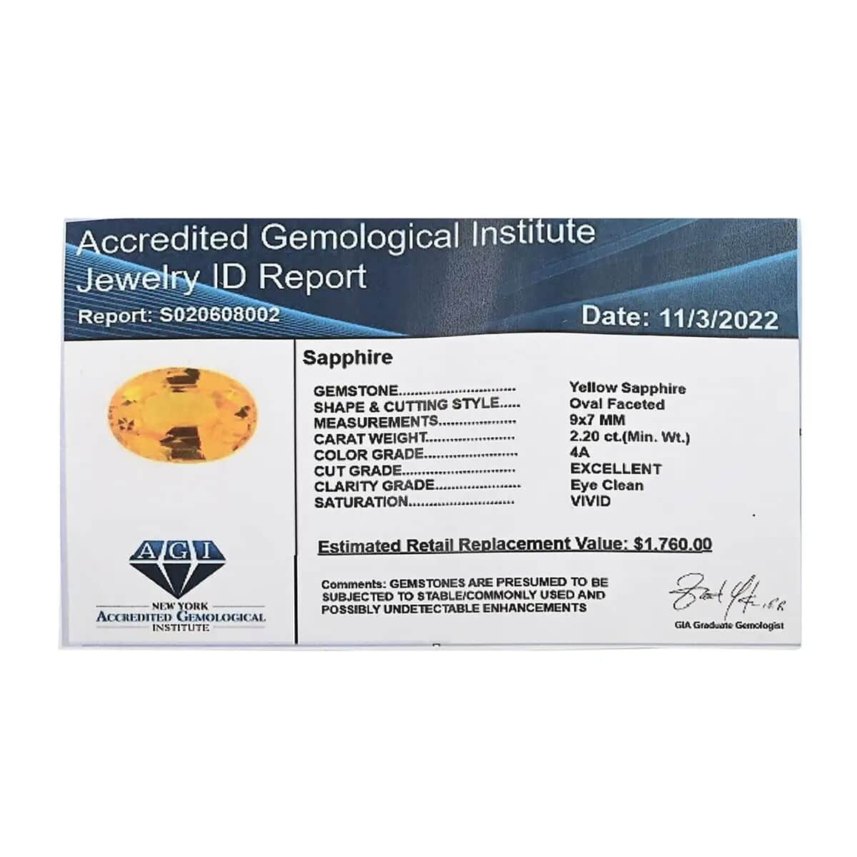 Certified & Appraised AAAA Yellow Sapphire (Ovl 9x7 mm) 2.20 ctw, Oval Loose Sapphire For Jewelry, Loose Gemstone For Ring Necklace image number 5