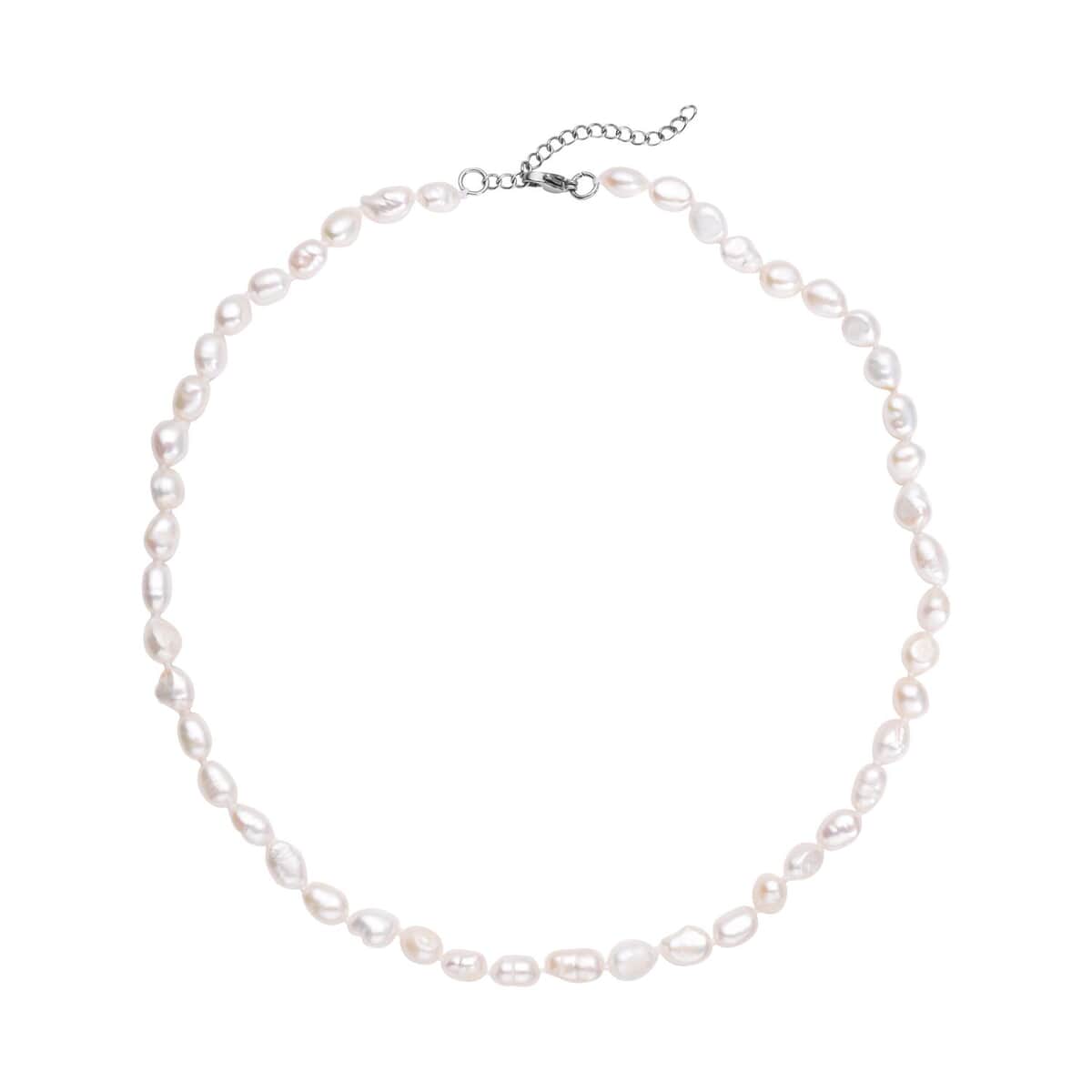 Double Shine White Freshwater Pearl 6-8mm Necklace 18 Inches in Stainless Steel image number 0