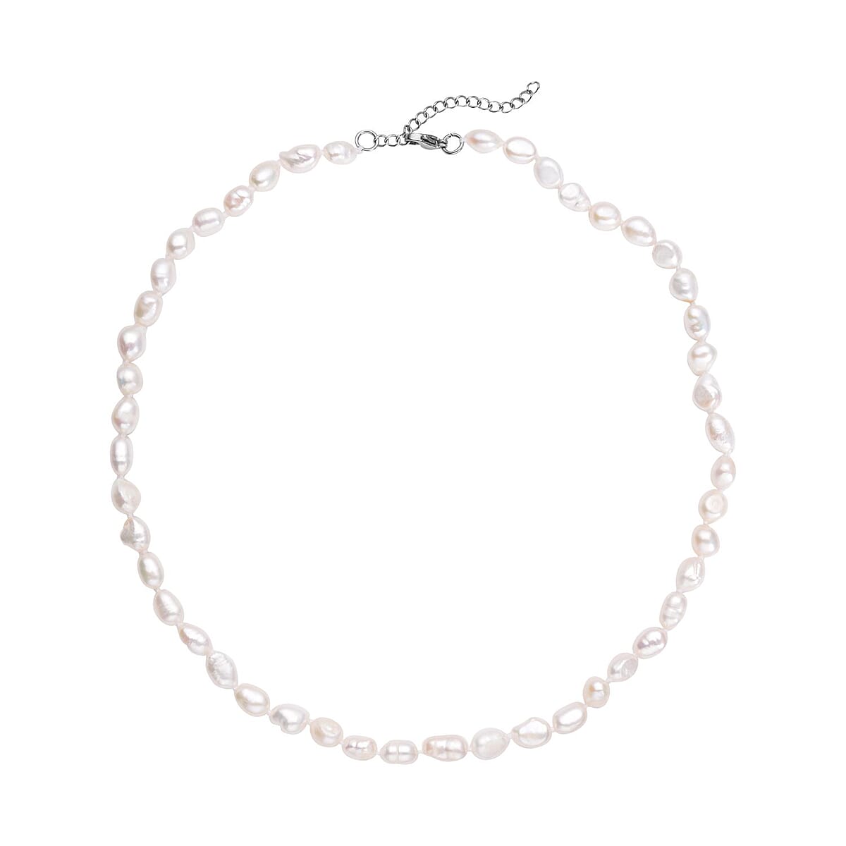 Double Shine White Freshwater Pearl 6-8mm Necklace 18 Inches in Stainless Steel image number 0