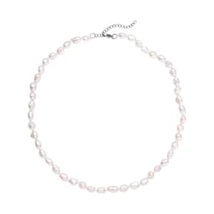 Double Shine White Freshwater Pearl 6-8mm Necklace (18 Inches) in Stainless Steel , Tarnish-Free, Waterproof, Sweat Proof Jewelry