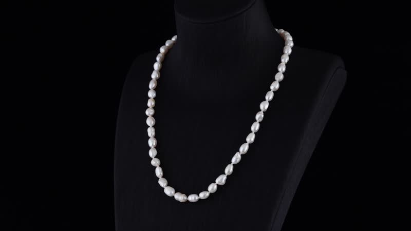 Double Shine White Freshwater Pearl 6-8mm Necklace 18 Inches in Stainless Steel