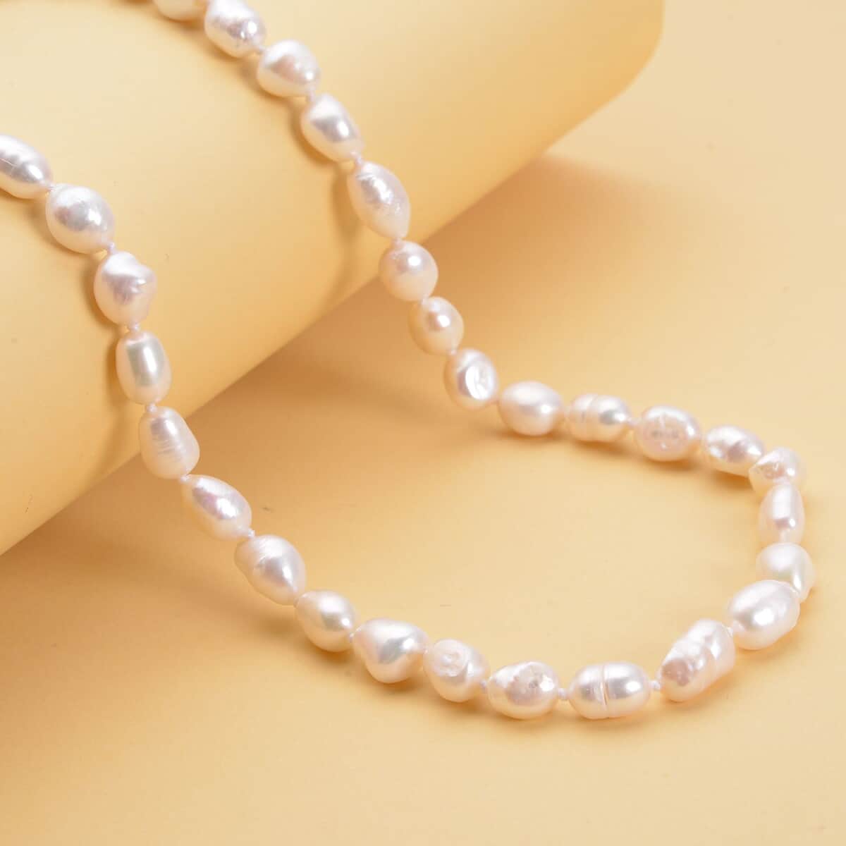 Double Shine White Freshwater Pearl 6-8mm Necklace 18 Inches in Stainless Steel image number 1