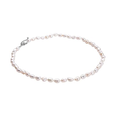 Double Shine White Freshwater Pearl 6-8mm Necklace (18 Inches) in Stainless Steel , Tarnish-Free, Waterproof, Sweat Proof Jewelry