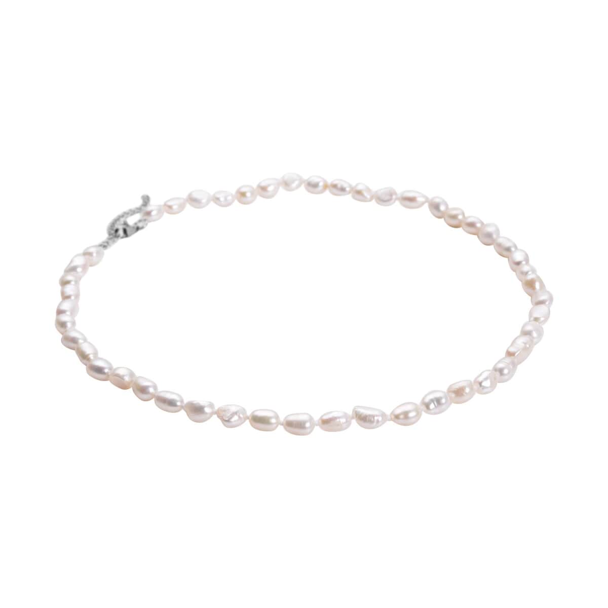Double Shine White Freshwater Pearl 6-8mm Necklace 18 Inches in Stainless Steel image number 2