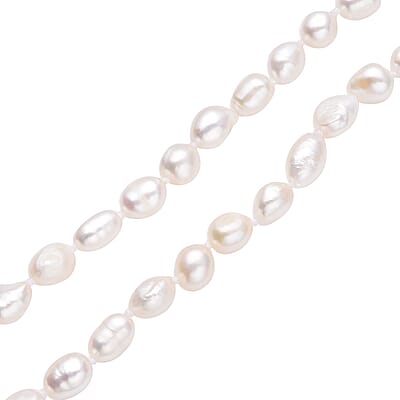 Double Shine White Freshwater Pearl 6-8mm Necklace (18 Inches) in Stainless Steel , Tarnish-Free, Waterproof, Sweat Proof Jewelry
