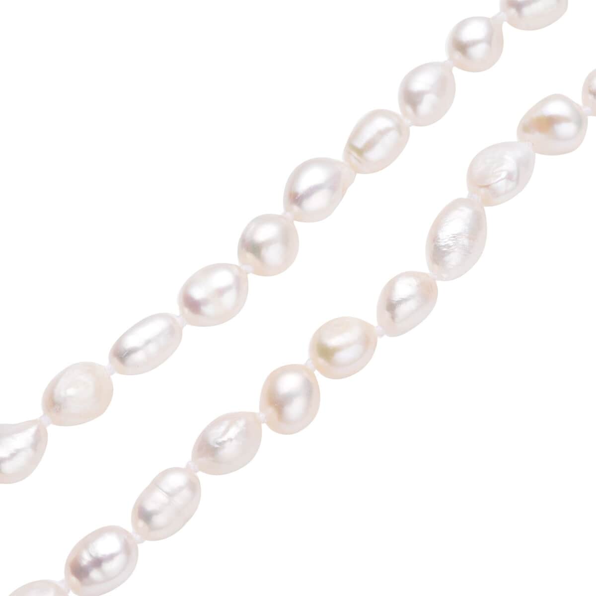 Double Shine White Freshwater Pearl 6-8mm Necklace (18 Inches) in Stainless Steel , Tarnish-Free, Waterproof, Sweat Proof Jewelry image number 3